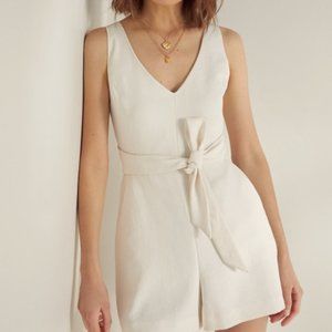 Aritzia Wilfred Ecoulement Belted Ivory V Neck Romper